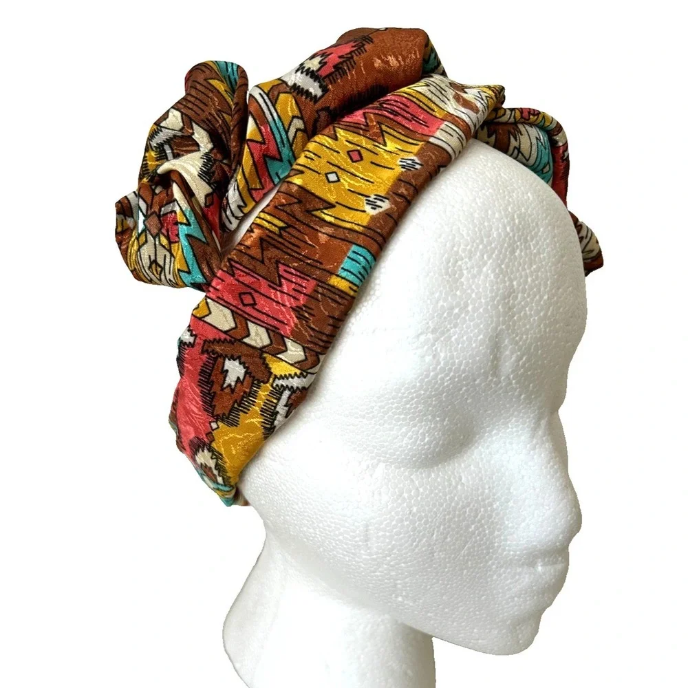 Vintage 1970s 1980s Aztec Geometric Wired Headband Hair Wrap Boho Indie EUC
